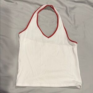 American Eagle White Halter Top with Red Trim